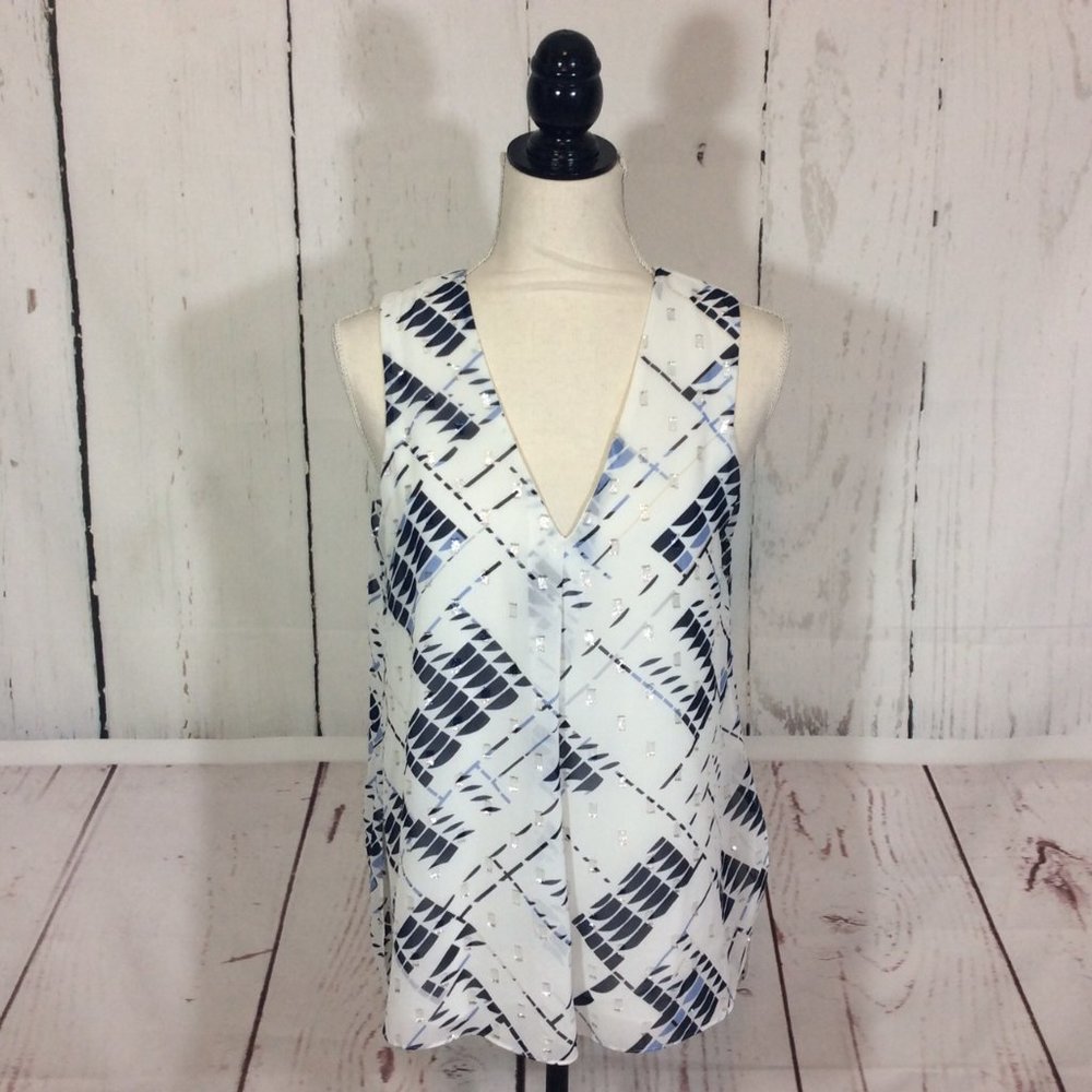 White House Black Market WHBM Hi Low Silver Metallic Shell Top